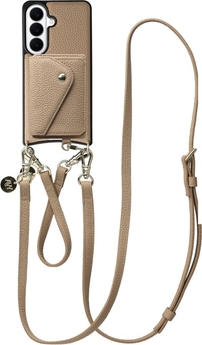 AVY Leren Hoesje geschikt voor Samsung Galaxy S26 Plus | Met Koord en Magnetische Kaarthouder | Compatibel met MagSafe | Leather Case met 30CM & 130CM Koord & Wallet | Leather Set | Beige