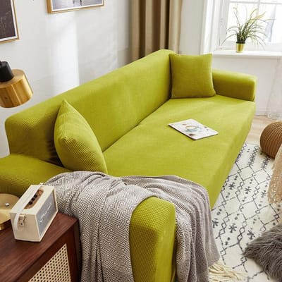 Bankhoes Volledig Omhuld Effen Kleur Elastisch Bankkussen Dik Maïs Fleece Vier Seizoenen Universeel Woonkamer Hoekkussen voor Thuis Pillowcase45x45cm appelgroene kleur