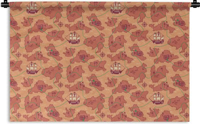 Wandkleed - Wanddoek - Piraat - Kaart - Patronen - Kinderen - 180x120 cm - Wandtapijt
