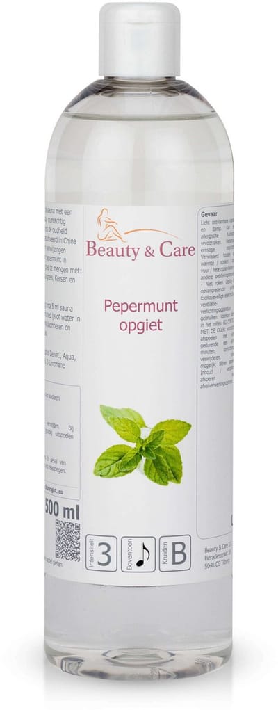 Beauty&Care® Sauna Opgietmiddel - Pepermunt - Opgietconcentraat voor Emmer & Saunakachel - tot 100x Opgieten - Geuren met Etherische Olie - Verzorging & accessoires - 500 ml