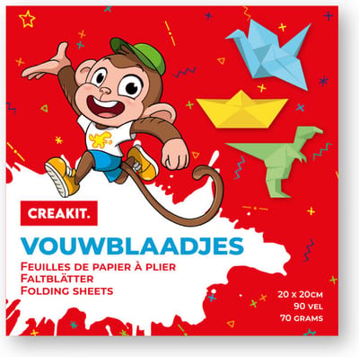 CREAKIT. Vouwblaadjes – 20 x 20 cm – Knutselen voor Kinderen en Volwassenen – 90 vellen – Tekenpapier – Knutselpapier – 5 verschillende kleuren – Origami Papier