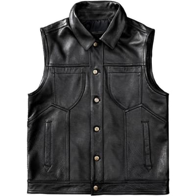 Echt Lederen Gilet, Eerste-laags Rundleer Jas, Heren Slim Lederen Gilet, Fietskleding, Puur Lederen Jas XXXL black