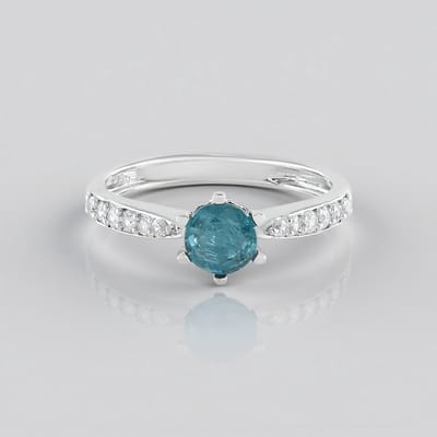 Cavill - Zilveren ring - 925 Sterling Zilver - Petrolblauwe Kyaniet 0.45 ct Nepal - 12 Zirkonia 0.378 ct Cambodja - Elegante damesring 23x19 mm