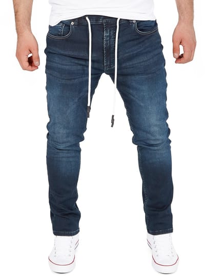 Yazubi Heren Joggerbroek Erik – Katoen Stretch – Donkerblauw – Jeanslook & Koordsluiting