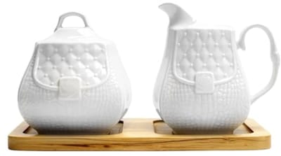 Keramische melk- en suikerset met houten dienblad - vaatwasmachinebestendig servies