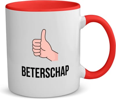 Akyol - beterschap duimpje omhoog koffiemok - theemok - rood - Beterschap - iemand die ziek is of iets gebroken heeft - ziek - koorts - snel beter worden - cadeau - beterschap cadeau - kado - gift - geschenk - 350 ML inhoud