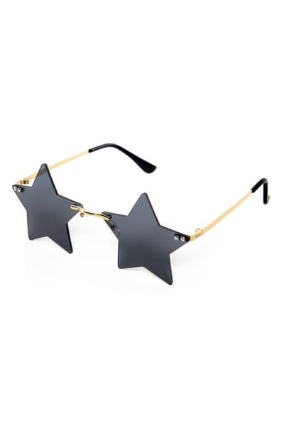 KIMU® Sterren Zonnebril - Goud Montuur - Zwarte Ster Glazen - Gouden Sterretjes Bril Zwart Fout Festival