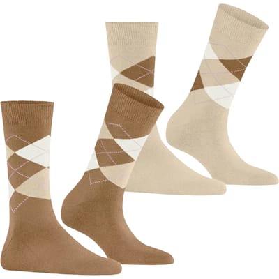 Burlington Everyday Argyle 2-Pack gedessineerd katoen sokken dames beige - maat 36-41
