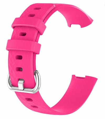 Jumada's Siliconen Smartwatch bandje - Geschikt voor Fitbit Charge 3 & 4 - Fel Roze - Zilveren Gesp - Maat S/M