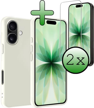 Hoesje Met 2x Screenprotector - Geschikt voor Apple iPhone 17 - Sterk & Shockproof - Back Cover - Siliconen Case - Telefoon Hoes - Wit