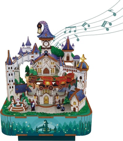 Houten Muziekdoos - 3D Puzzel - Decoratie Bouwen - Roterend Model - 19x23.5cm 111 Delen - Magisch Kasteel