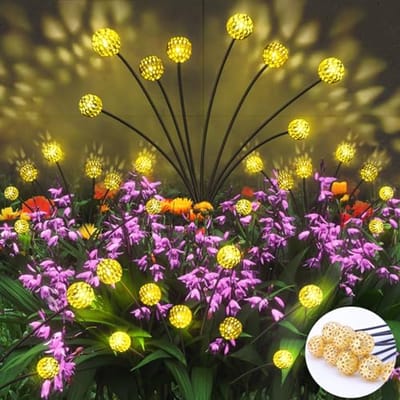 Zonnelampen voor Buiten met 8 LED's - 2 Stuks - Tuinverlichting op Zonne-energie met Vuurvliegjes Effect - Tuindecoratie en Padverlichting