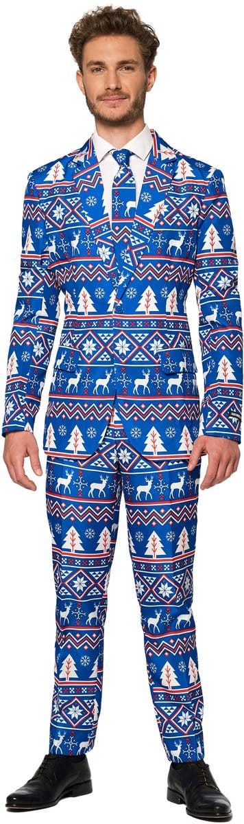 Suitmeister Blue Nordic - Verkleedpak - Heren Kerstpak - Kerst Outfit - Blauw - Maat M