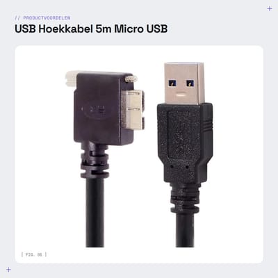 Dailygoods - USB Hoekkabel - 5m Micro USB - Geschikt voor Industriële Camera's - 90 Graden Aansluiting - Ideaal voor Beveiligingscamera's - Hoogwaardi...