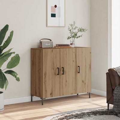 vidaXL - Dressoir - 90x34x80 - cm - bewerkt - hout - artisanaal - eikenkleurig