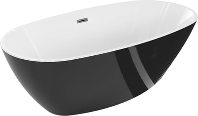Mexen Eris vrijstaande badkuip 180 x 95 , wit/zwart, overloop gun metal - 53441809575-95