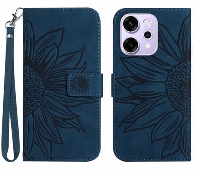 Coverup Hoesje - Geschikt voor OPPO Reno14 Hoesje - Coverup Zonnebloem Book Case met Koord - Donkerblauw