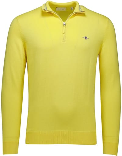 katoenen Gant half zip trui effen geel