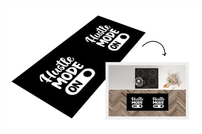 Keukenloper - Loper keuken - Hustle mode - Zwart - Wit - Quotes - 120x50 cm - Keukenloper vinyl
