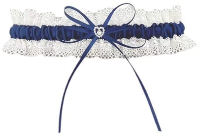 Dailygoods- Kousenband met strass hart - Jarretelgordel - Marineblauw kant - Geschikt voor dijbeenomtrek 33-66 cm - Perfect voor bruiloften - Elegant en geraffineerd