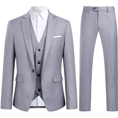 3-delig modieus grijs pak met één knoop, slim fit