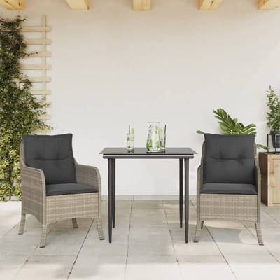 vidaXL - 3-delige - Tuinset - met - kussens - poly - rattan - lichtgrijs