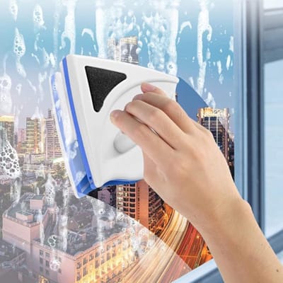 Double Sided Magnetic Window Cleaner - Dubbelzijdige Raamglas Reinigingsborstel met Anti-Val Touw - Voor Hoge Ramen en Auto Glazen Ramen, Geschikt voor Raamdikte van (BLUE)
