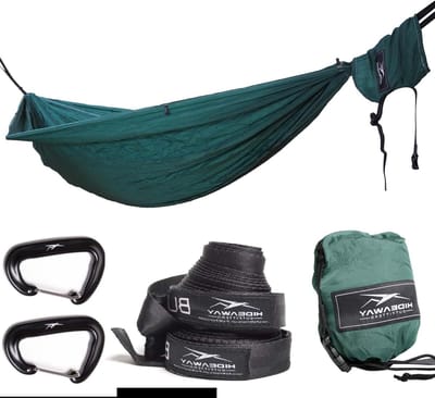 Dubbele Hangmat - Kampeerhangmat - Outdoor Ontspanning - Inclusief Boomriemen - 300 x 190 cm - Donkergroen