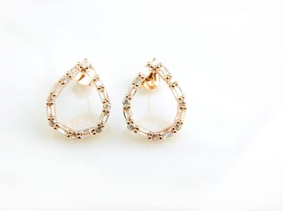 model Bagette zilveren oorbellen zilveren oorringen roos goud verguld gezet met cubic zirconia