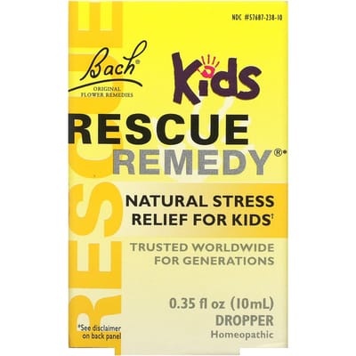 Bach, Original Flower Remedy, Rescue Remedy Druppelaar, Natuurlijk Stressverlichtend middel voor Kinderen, Alcoholvrij, 0.35 fl oz (10 ml)
