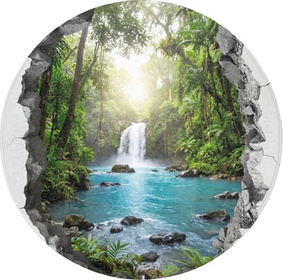 Badmat rond 70x70 cm - Antislip - Waterval - Doorkijkje - Natuur - Badmatten voor badkamer - Badkamermat - Douchemat - Ronde badkamer mat