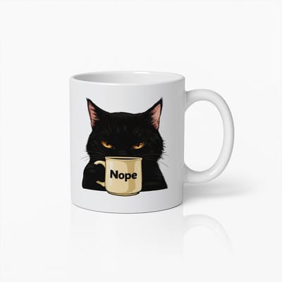 Grappige Zwarte Kat met Nope Koffiemok – Uniek Cadeau voor Kattliefhebbers – Humoristische Keramische Theebeker