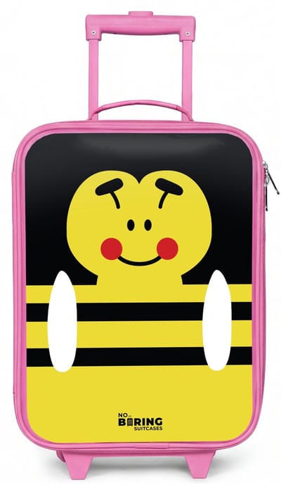 NoBoringSuitcases.com® - Kinderkoffer roze - Kindertrolley meisje - Dierenportret gele bij - Koffer kind lichtgewicht - Reiskoffer trolley voor kinderen - Koffertje met lichtgevende wieltjes - Rolkoffer