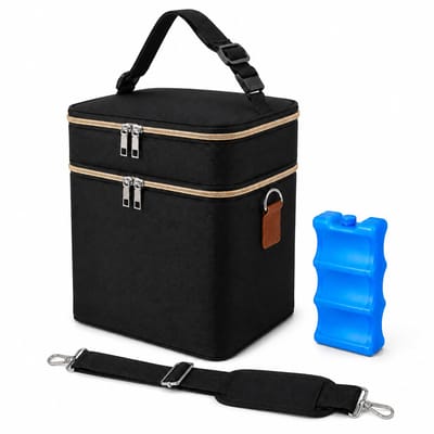 Geïsoleerde Baby Flessentas 11L met Koelelement – Dubbel Compartiment – Koeltas - Houdt Warm & Koud – Waterdicht – Verstelbare Schouderriem – Zwart