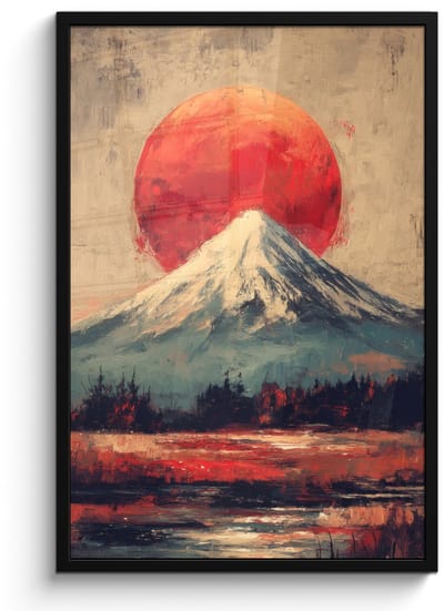Poster in lijst - Fotolijst 60x90 cm - Posters - Bergtop - Sneeuw - Zon - Posterlijst zwart - Decoratie - Wanddecoratie woonkamer - Muurdecoratie slaapkamer
