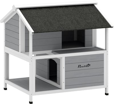 Kattenhuis - Voor buiten - Hok - Kooi - Bench - Ren - 2 verdiepingen - duurzaam - 80 x 93 x 95 cm - Donkergrijs
