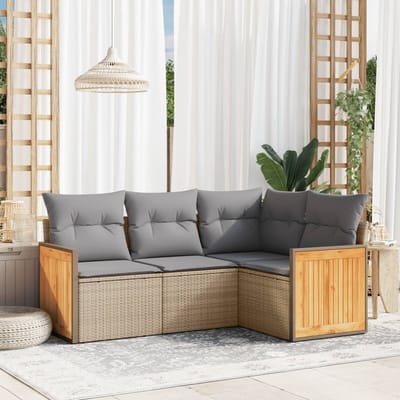 vidaXL - 4-delige - Loungeset - met - kussens - poly - rattan - beige