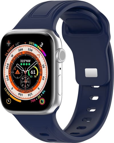 Siliconen bandje - geschikt voor Apple Watch series 1/2/3/4/5/6/7/8/9/10/11/ SE (1,2,3) / Ultra (1,2,3) met maat 44 mm / 45 mm / 46 mm / 49 mm - donkerblauw