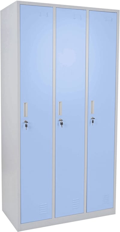 Locker Boston T829, afstortkluisje Lockerkast, metaal 3 vakken ~ blauw