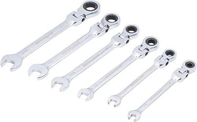 Ratelring-steeksleutelset met Flexibele Koppen - 6-delige Set - Inch 1/4" tot 9/16"