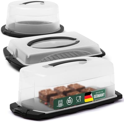 Novaliv taarttransportdoosset van 3 ronde, vierkante en rechthoekige opbergdozen met deksel taart taart dessert, feestdoos container taarttransportdoos taartcontainer transportcontainer feestset