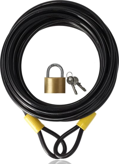 Kabelslot 10mm x 10 Meter - beveiliging voor boot - tuinmeubels en terras - fietsslot met messing hangslot en 2 sleutels - kofferslot | Reisslot | Bagageslot 1000 cm Lang - Voor Deur- en Hekbeveiliging