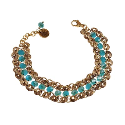 Armband Dames - Verguld RVS - Brede Armband met Turkooisgroene Kristallen - Spiralen Armband - Verstelbaar