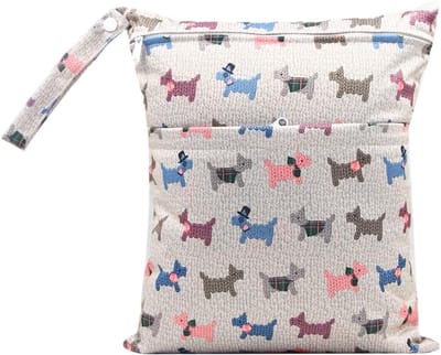 Luiertas - Wetbag Natte Tas - Baby Verzorgen - Dubbele Rits - 30 x 36 cm - Puppygrijs