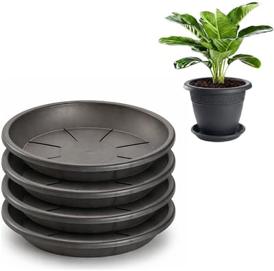 Plasticforte plantenpot onder schotel / opvang schaal - 4x - antraciet - dia 26 cm - Kunststof - voor een pot met dia 30/35 cm