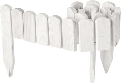 Garronda Rollborder - Flexibele houten - Gazonafscheiding - Palissade padenafscheiding - kan worden ingekort - Wit - Hoogte: 10 cm, hekje 100 cm - GD-BRU-Rollborder100