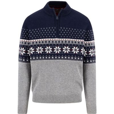 Fynch-Hatton Trui Troyer Zip Fair Isle Lambswool Navy / male