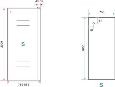 Wiesbaden Side zijwand voor nis schuifdeur 800 x 2000 x 8 mm nano helder glas/mat zwart