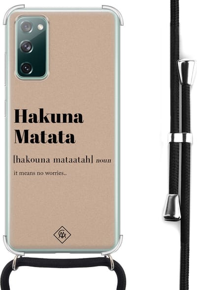 Casimoda® hoesje met koord - Geschikt voor Samsung S20 FE - Hakuna Matata - Afneembaar koord - Siliconen/TPU - Bruin/beige