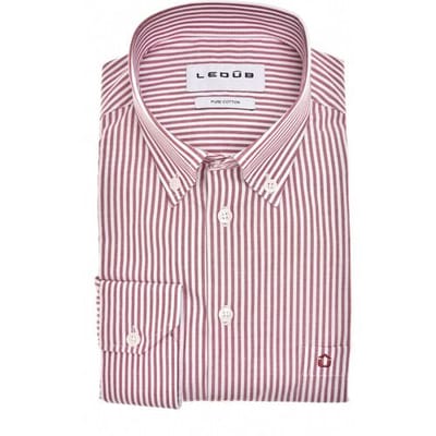 Ledûb Overhemd Striped Button-Down Pure Cotton Donker Rood / male